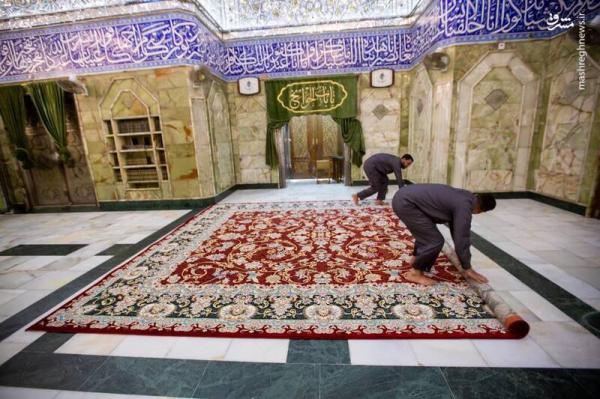 تصاویر| مفروش شدن حرم حضرت عباس(ع) با فرش‌های جدید