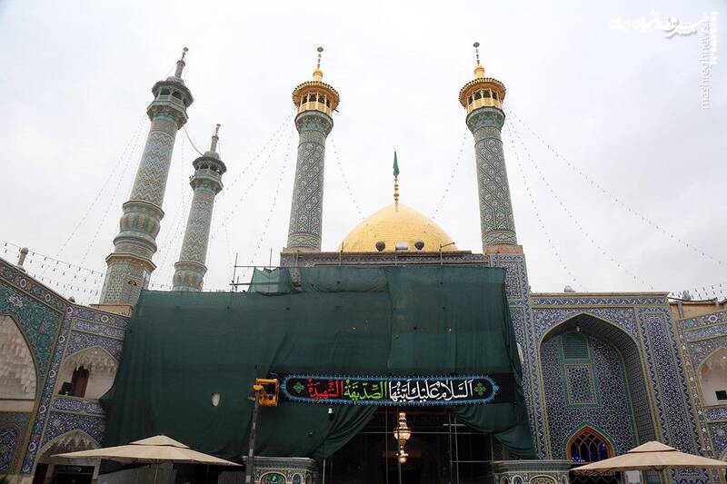 تصاویر| سیاه‌پوش شدن حرم حضرت معصومه (س) در آستانه فاطمیه