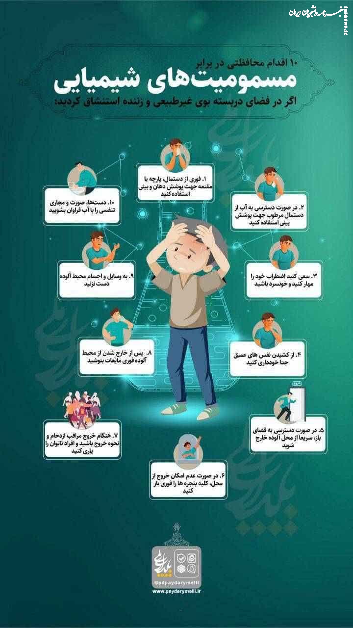 اینفوگرافی|۱۰ اقدام محافظتی در برابر مسمومیت‌های شیمیایی