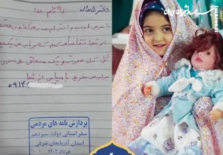 رئیس‌جمهور به نامهٔ دختر ۵ سالۀ تبریزی پاسخ داد