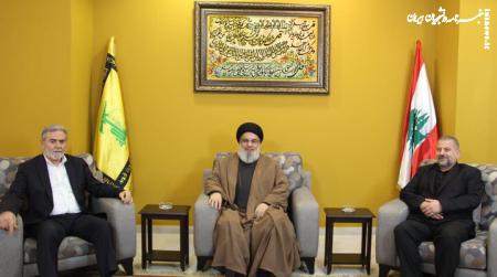 دیدار دبیرکل حزب الله لبنان با «زیاد النخاله» و «صالح العاروری»