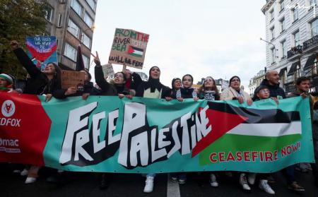 هزاران نفر در حمایت از مردم فلسطین به خیابان‌های بروکسل آمدند
