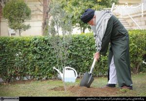 کاشت نهال توسط رهبر انقلاب در روز درختکاری +عکس