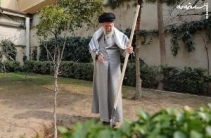 کاشت نهال توسط رهبر انقلاب در روز درختکاری