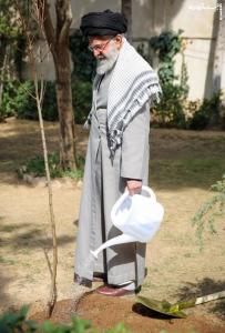 کاشت نهال توسط رهبر انقلاب در روز درختکاری