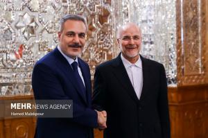 دیدار وزیر امور خارجه ترکیه با رئیس مجلس شورای اسلامی +عکس