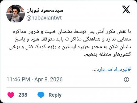  نبویان: مذاکره دیگر معنا ندارد