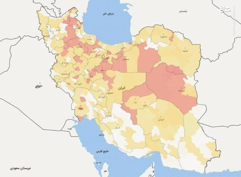 جدیدترین نقشه پراکندگی کرونا در ایران
