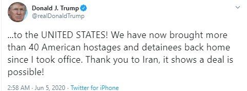 تشکر دونالد ترامپ از ایران!