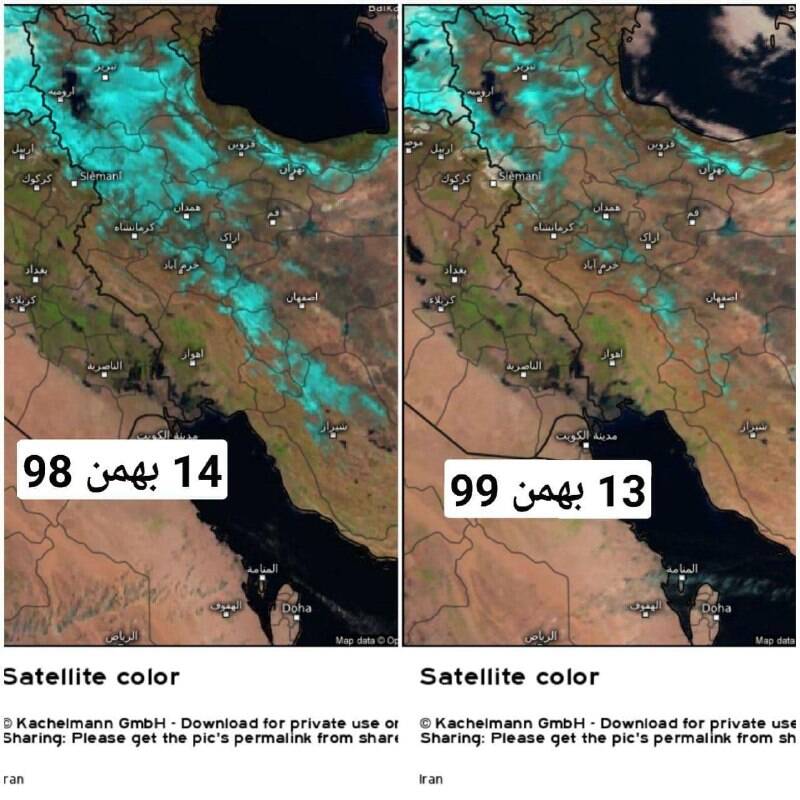 مقایسه پوشش برف امسال با پارسال در بهمن