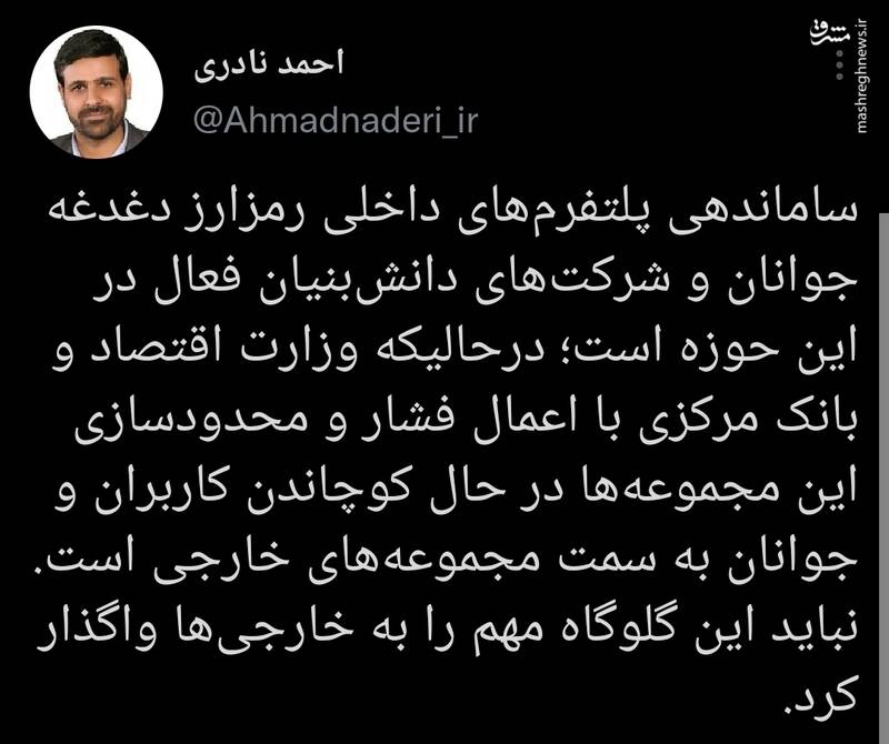 انتقاد نادری از عدم ساماندهی پلتفرمهای داخلی رمز ارز