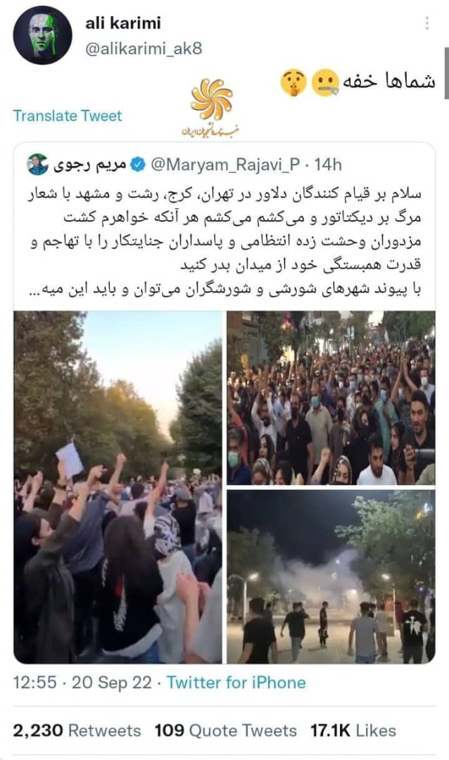 واکنش تند و تیز علی کریمی به توئیت مریم رجوی