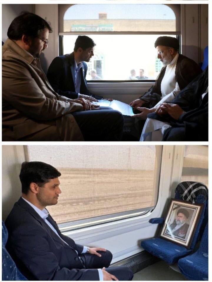  عکس | تصویر مدیرعامل راه آهن از خودش با قاب عکس ابراهیم رئیسی داخل قطار!