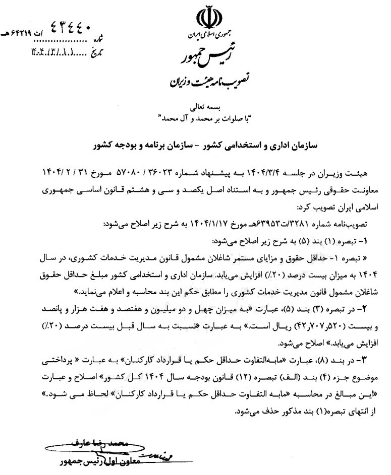 افزایش حقوق کارمندان ابلاغ شد